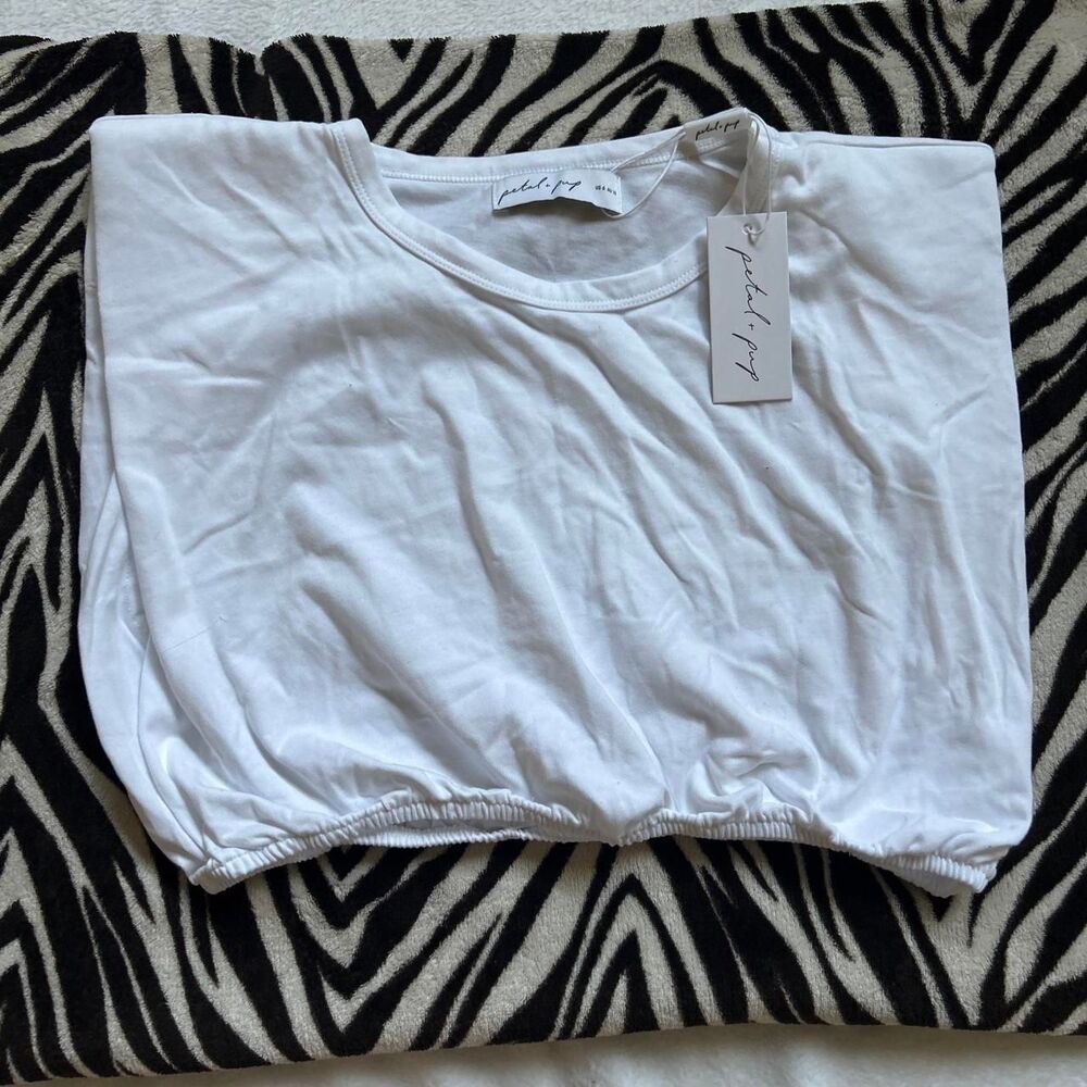 Petal & Pup Omri top White boho crop top with shoulder pads women's 6 nwt